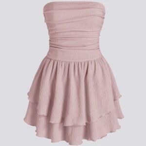 Tube ruched ruffle mini dress